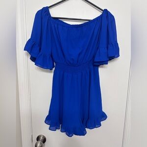 Pink Lily Blue Off-Shoulder Romper